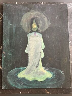 Hand-Painted Candle Canvas Art - Green and Black